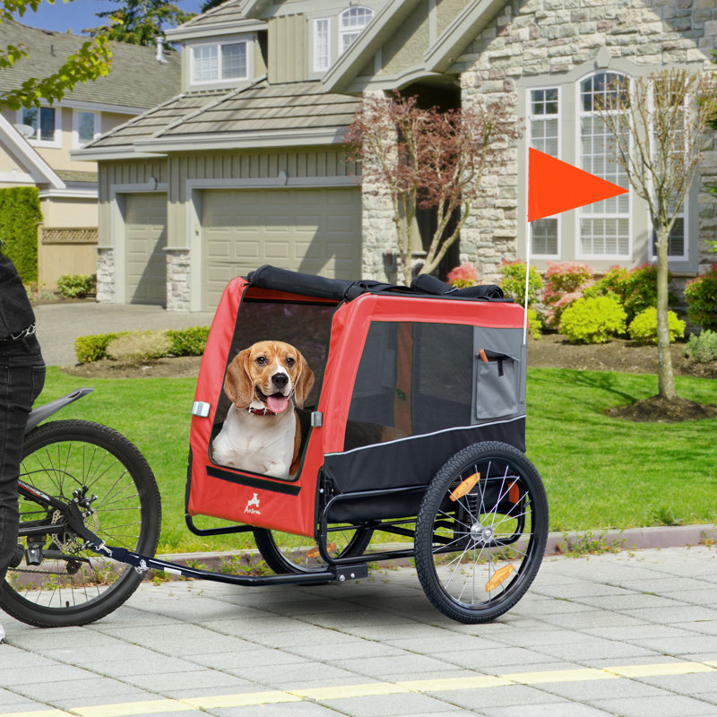 Tucker Murphy Pet Dog Bike Trailer With Suspension System Hitch Pet Bicycle Cart Wagon Carrier For Medium Dogs With Quick Release Wheels Storage Pockets Safey Leash Reflectors Flag Red Wayfair